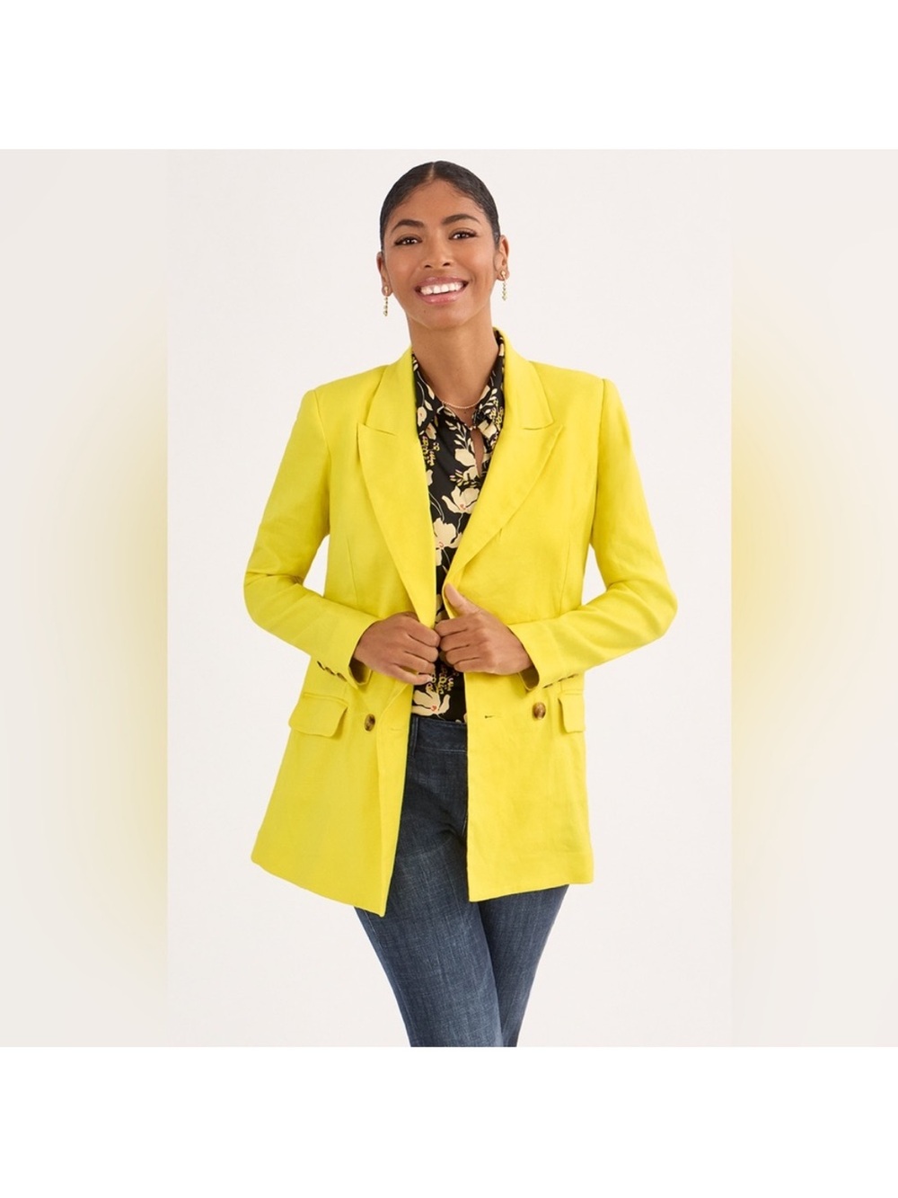 CAbi Glow Up Bright Yellow Double-Breasted Blazer
